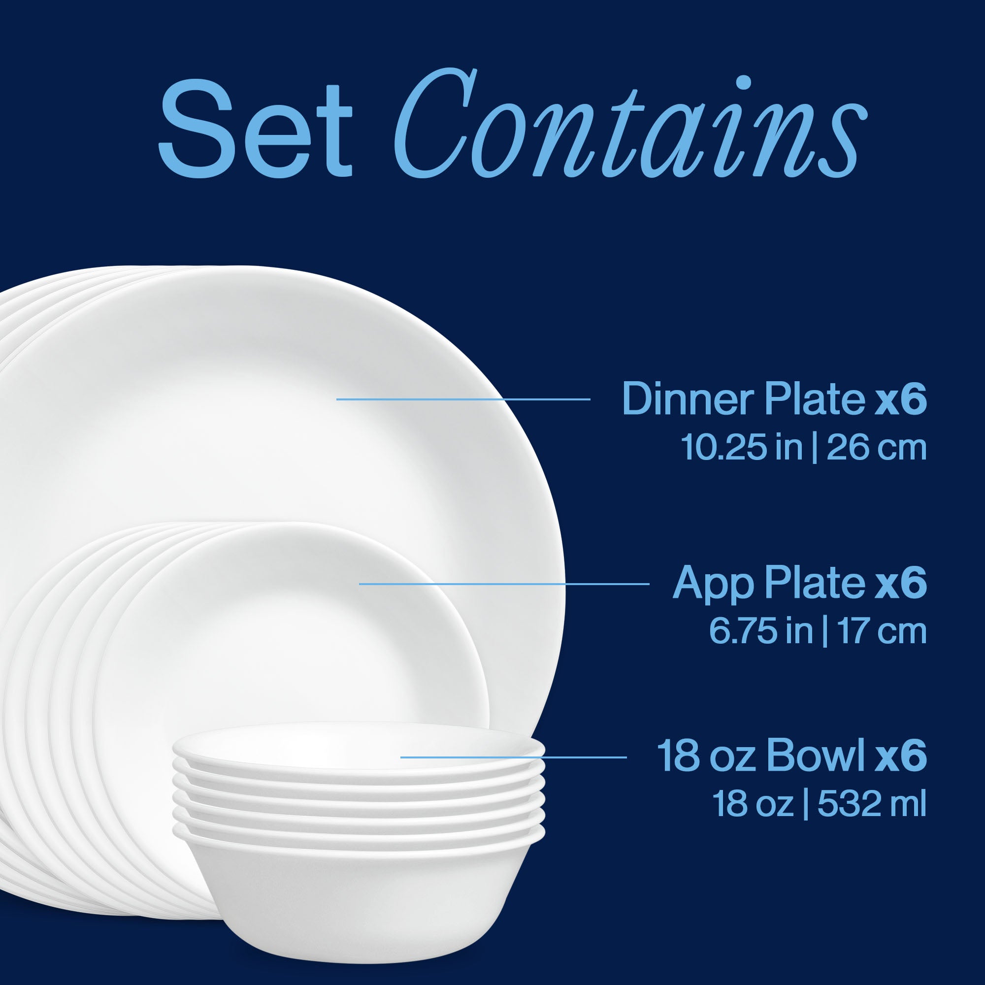 Corelle® Winter Frost White Dinnerware Set – Service for 6 + Soup Bowls - Image 8