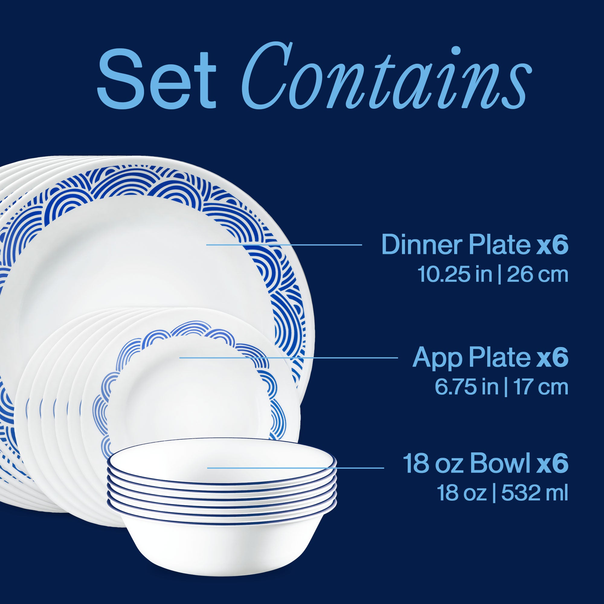 Corelle® Rolling Waves 18-piece Dinnerware Set, Service for 6 - Image 3