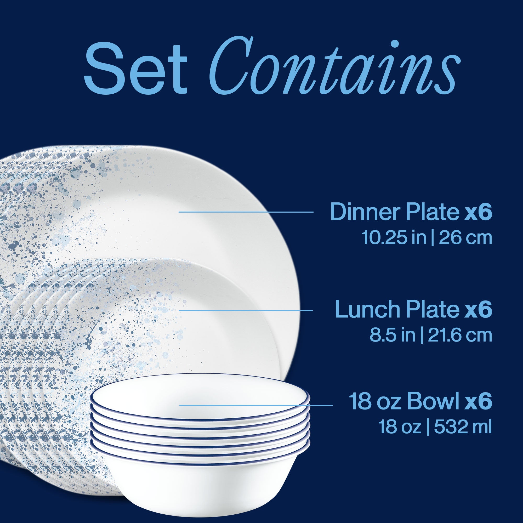 Corelle® Indigo Speckle 18-piece Dinnerware Set, Service for 6 - Image 3