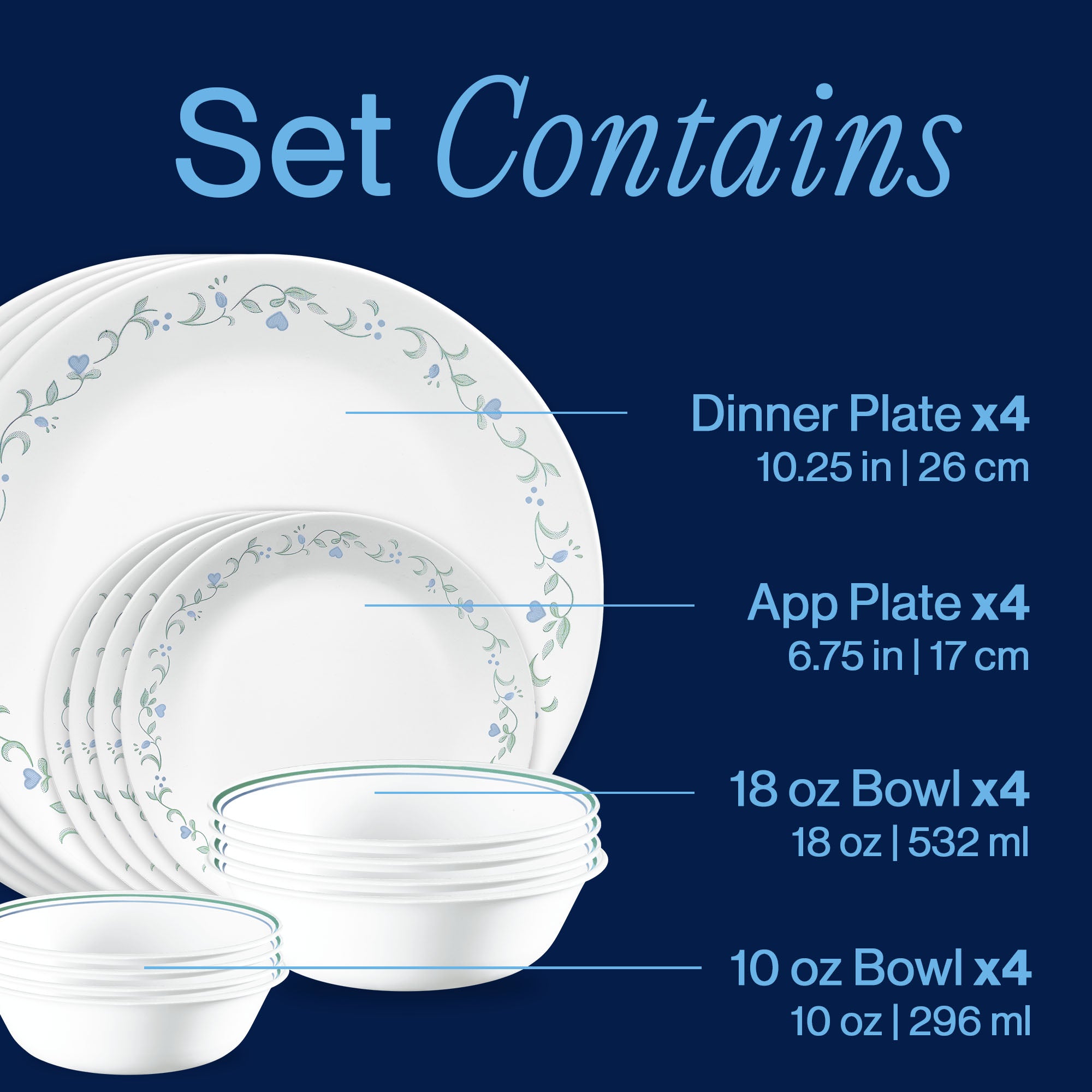 Corelle® Country Cottage 16-piece Mugless Dinnerware Set, Service for 4 - Image 3