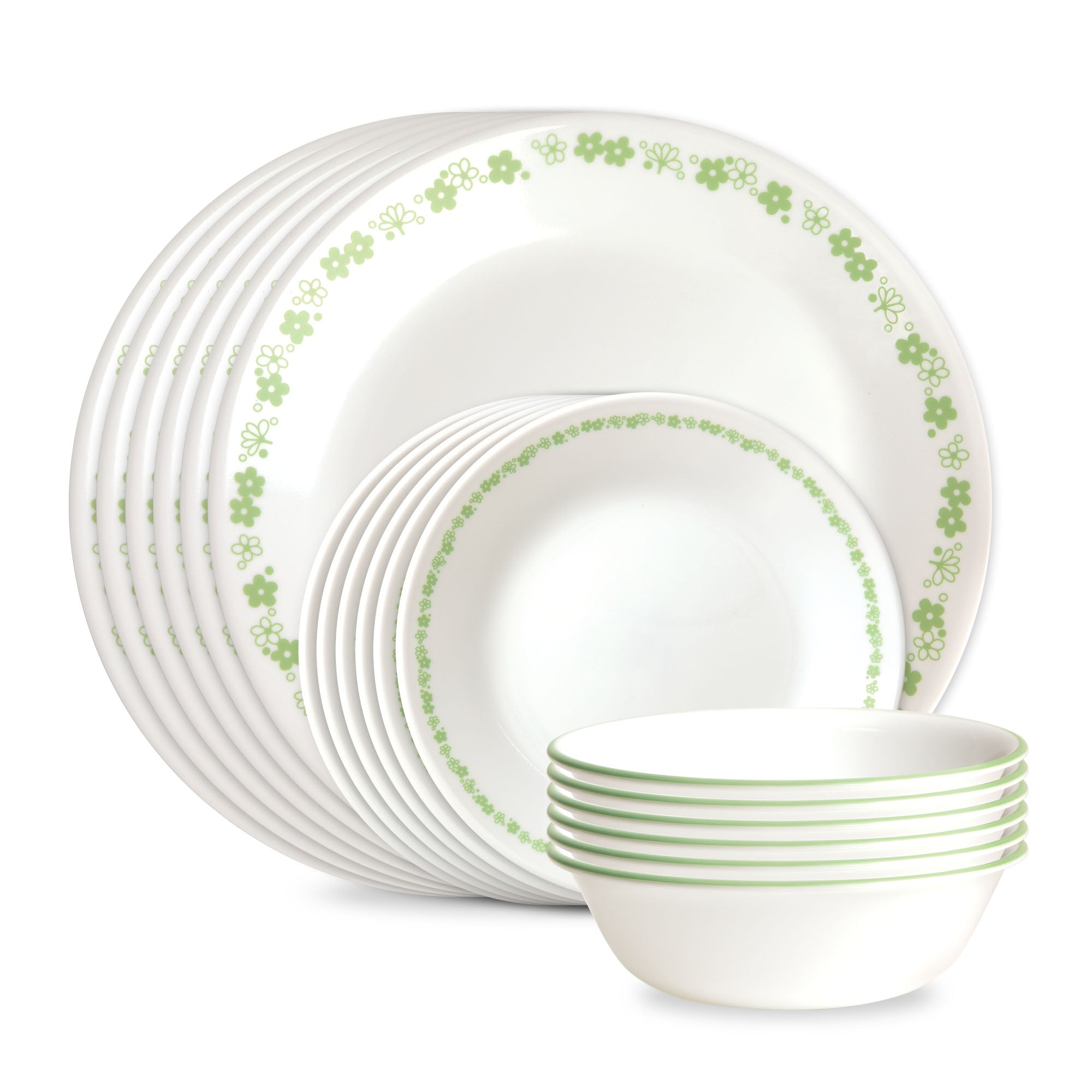 Corelle® Spring Blossom Green 18-piece Dinnerware Set, Service for 6